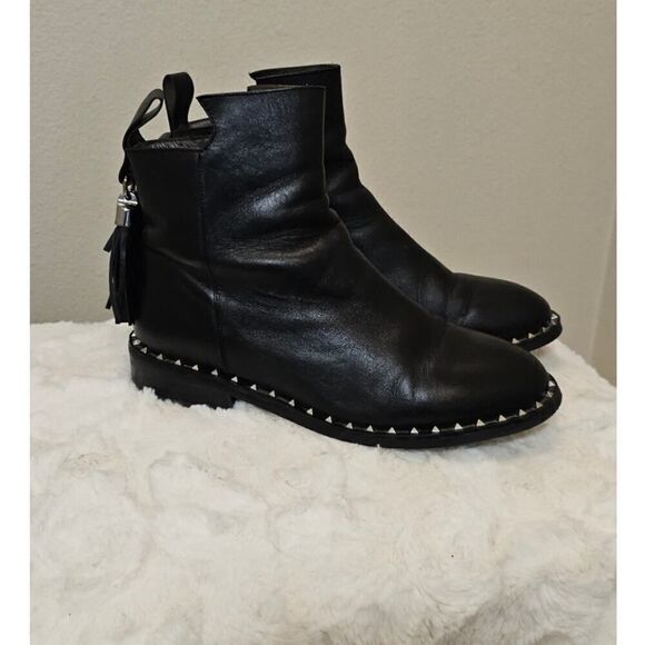 Belle Black Leather Studded Ankle Boots with Tassel Size 230 - Picture 1 of 10